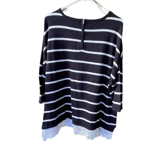 Cj Banks size 2X striped  lace hem back zipped sweater  tunic - Picture 2 of 5